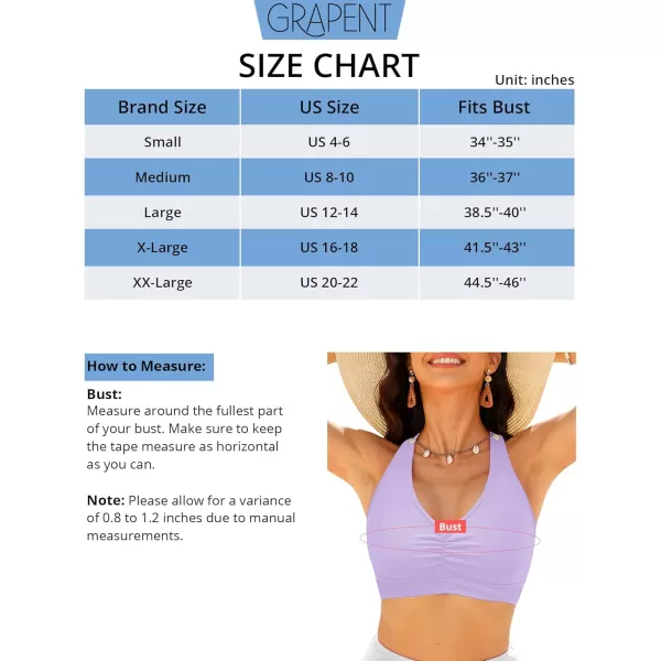 GRAPENT Bikini Tops for Women Ruched Cropped Tankini Tops Beach Adjustable Straps Bathing Suit Padded Swimwear Top OnlyLavender