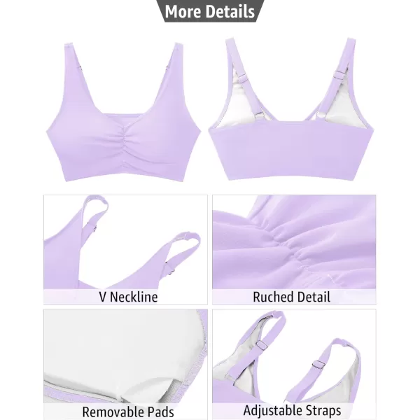 GRAPENT Bikini Tops for Women Ruched Cropped Tankini Tops Beach Adjustable Straps Bathing Suit Padded Swimwear Top OnlyLavender