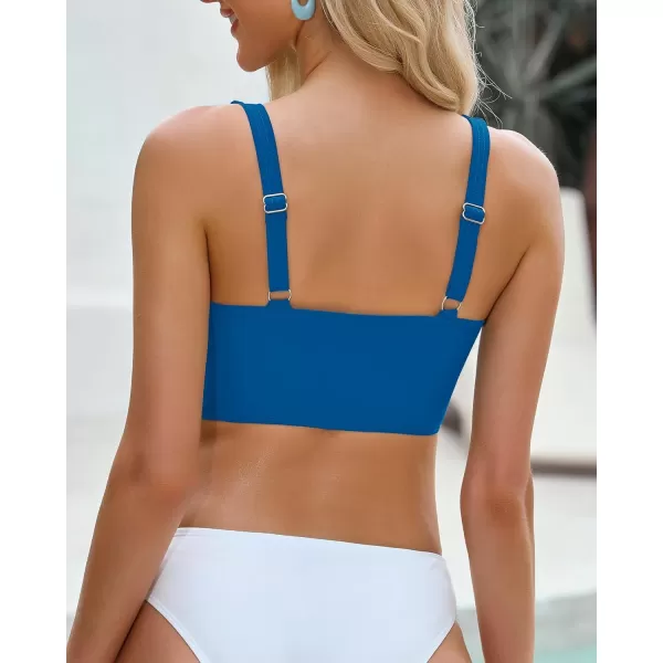 GRAPENT Bikini Tops for Women Ruched Cropped Tankini Tops Beach Adjustable Straps Bathing Suit Padded Swimwear Top OnlyMykonos Blue