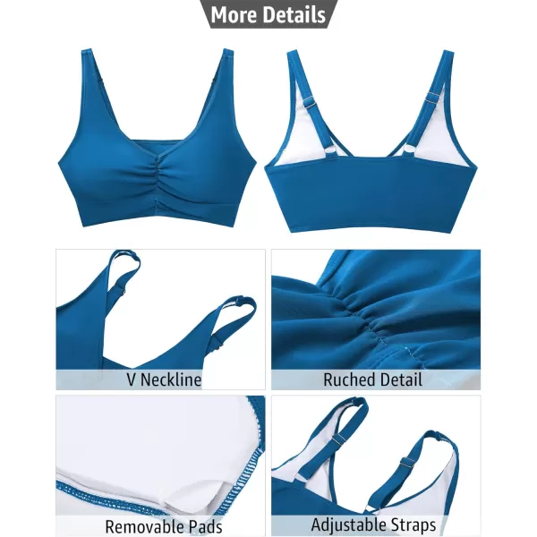 GRAPENT Bikini Tops for Women Ruched Cropped Tankini Tops Beach Adjustable Straps Bathing Suit Padded Swimwear Top OnlyMykonos Blue