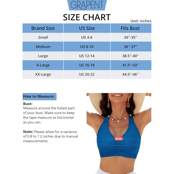 GRAPENT Bikini Tops for Women Ruched Cropped Tankini Tops Beach Adjustable Straps Bathing Suit Padded Swimwear Top OnlyMykonos Blue
