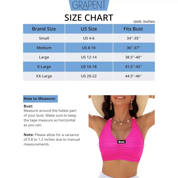 GRAPENT Bikini Tops for Women Ruched Cropped Tankini Tops Beach Adjustable Straps Bathing Suit Padded Swimwear Top OnlyNeon Pink
