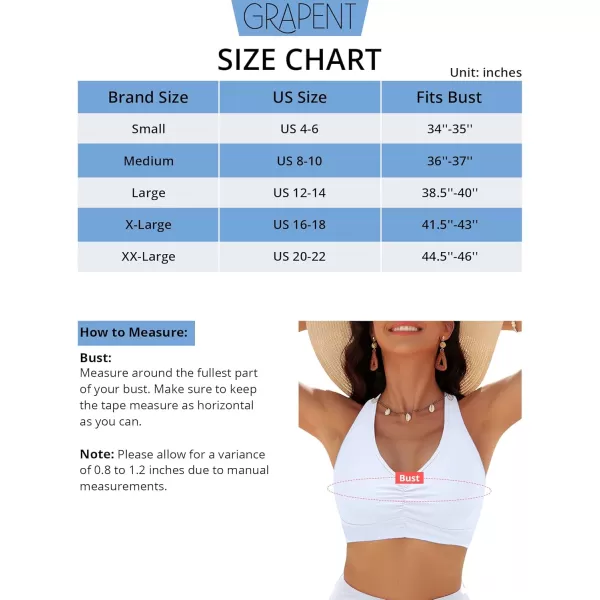 GRAPENT Bikini Tops for Women Ruched Cropped Tankini Tops Beach Adjustable Straps Bathing Suit Padded Swimwear Top OnlyWhite