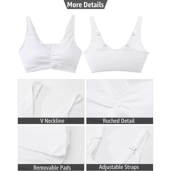 GRAPENT Bikini Tops for Women Ruched Cropped Tankini Tops Beach Adjustable Straps Bathing Suit Padded Swimwear Top OnlyWhite