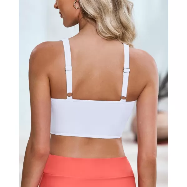GRAPENT Bikini Tops for Women Ruched Cropped Tankini Tops Beach Adjustable Straps Bathing Suit Padded Swimwear Top OnlyWhite