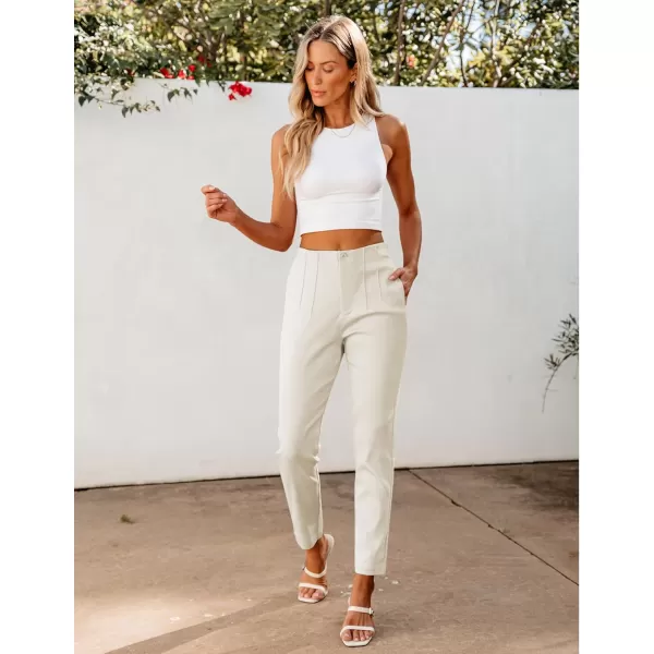 GRAPENT Cropped Pants for Women Dressy Casual High Waisted Pleated Pants Lightweight Stretch Slim Ankle Trousers PantsAlmond Milk
