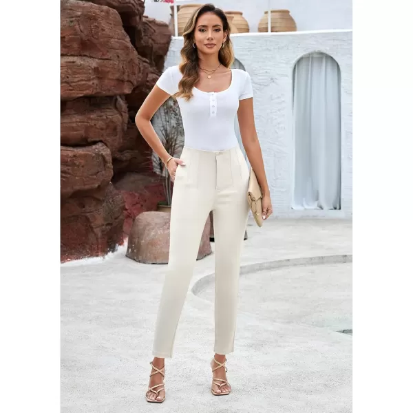 GRAPENT Cropped Pants for Women Dressy Casual High Waisted Pleated Pants Lightweight Stretch Slim Ankle Trousers PantsAlmond Milk
