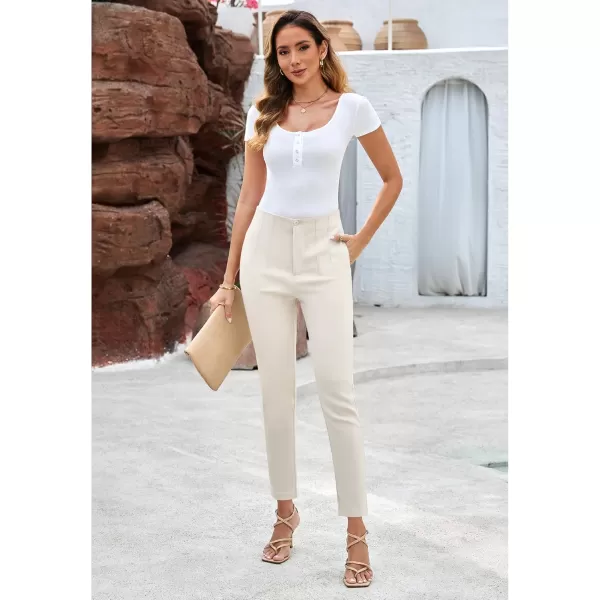 GRAPENT Cropped Pants for Women Dressy Casual High Waisted Pleated Pants Lightweight Stretch Slim Ankle Trousers PantsAlmond Milk