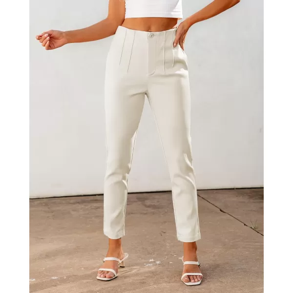 GRAPENT Cropped Pants for Women Dressy Casual High Waisted Pleated Pants Lightweight Stretch Slim Ankle Trousers PantsAlmond Milk