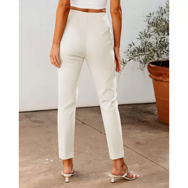GRAPENT Cropped Pants for Women Dressy Casual High Waisted Pleated Pants Lightweight Stretch Slim Ankle Trousers PantsAlmond Milk