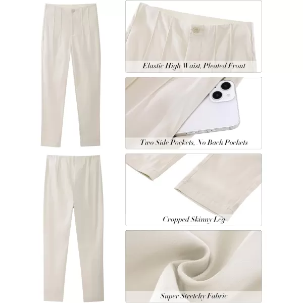 GRAPENT Cropped Pants for Women Dressy Casual High Waisted Pleated Pants Lightweight Stretch Slim Ankle Trousers PantsAlmond Milk
