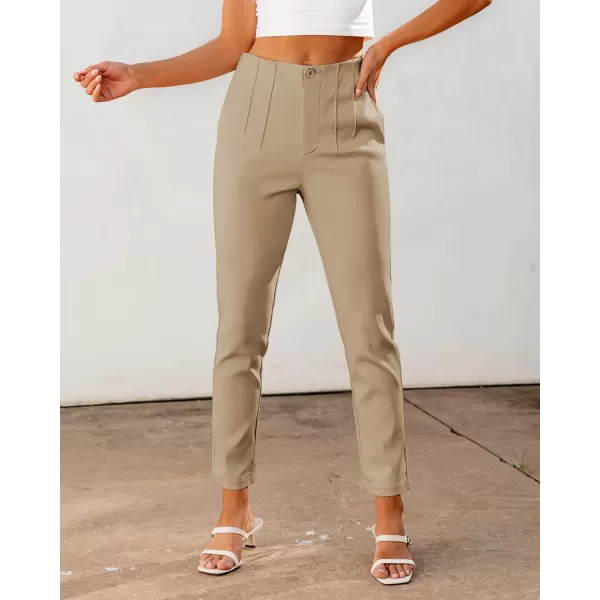 GRAPENT Cropped Pants for Women Dressy Casual High Waisted Pleated Pants Lightweight Stretch Slim Ankle Trousers PantsBeige