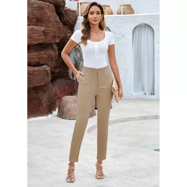 GRAPENT Cropped Pants for Women Dressy Casual High Waisted Pleated Pants Lightweight Stretch Slim Ankle Trousers PantsBeige