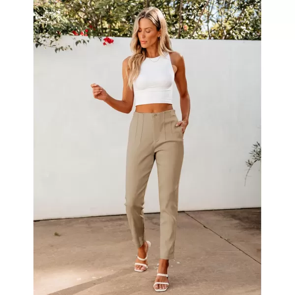 GRAPENT Cropped Pants for Women Dressy Casual High Waisted Pleated Pants Lightweight Stretch Slim Ankle Trousers PantsBeige