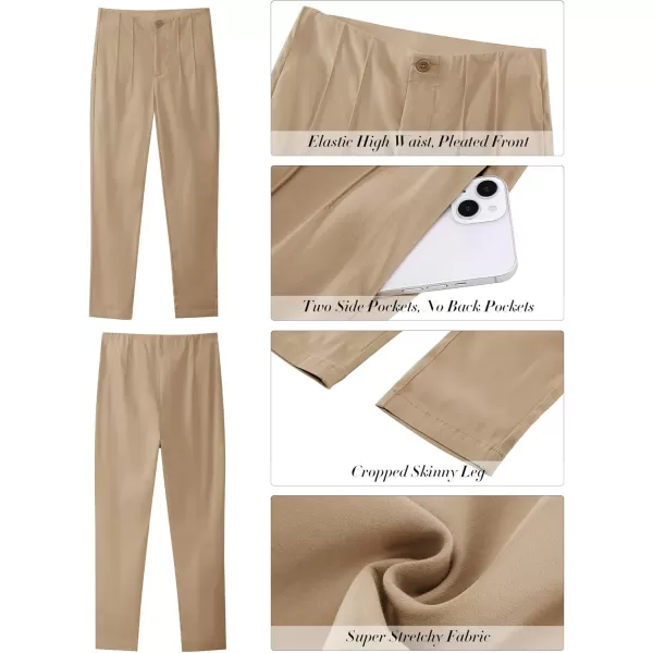 GRAPENT Cropped Pants for Women Dressy Casual High Waisted Pleated Pants Lightweight Stretch Slim Ankle Trousers PantsBeige