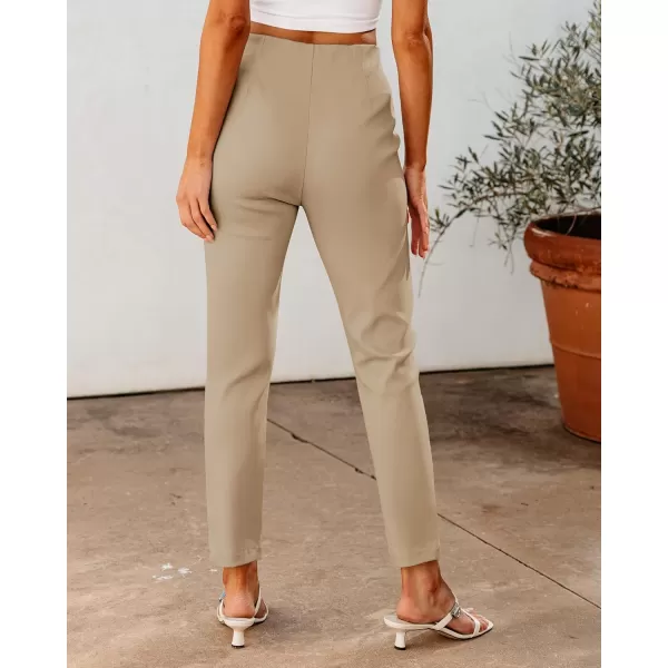 GRAPENT Cropped Pants for Women Dressy Casual High Waisted Pleated Pants Lightweight Stretch Slim Ankle Trousers PantsBeige