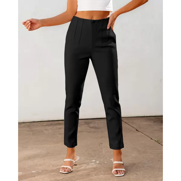 GRAPENT Cropped Pants for Women Dressy Casual High Waisted Pleated Pants Lightweight Stretch Slim Ankle Trousers PantsBlack