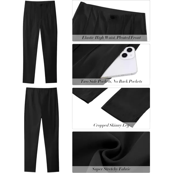 GRAPENT Cropped Pants for Women Dressy Casual High Waisted Pleated Pants Lightweight Stretch Slim Ankle Trousers PantsBlack