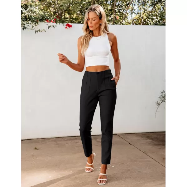 GRAPENT Cropped Pants for Women Dressy Casual High Waisted Pleated Pants Lightweight Stretch Slim Ankle Trousers PantsBlack