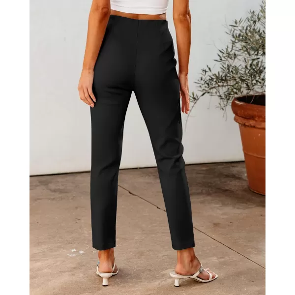 GRAPENT Cropped Pants for Women Dressy Casual High Waisted Pleated Pants Lightweight Stretch Slim Ankle Trousers PantsBlack
