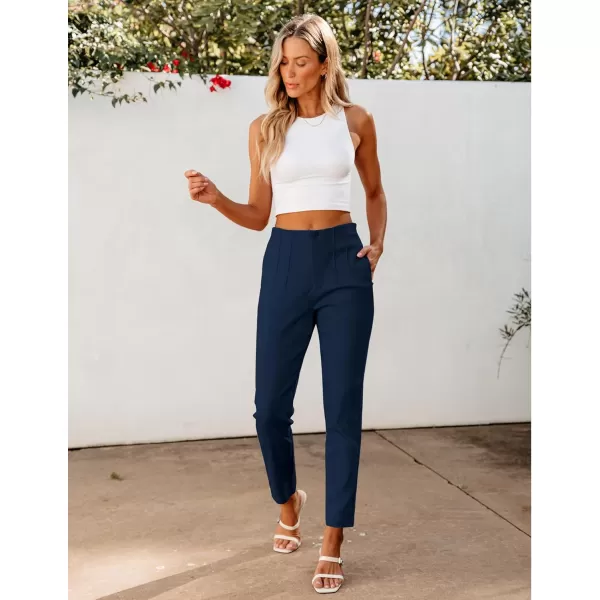 GRAPENT Cropped Pants for Women Dressy Casual High Waisted Pleated Pants Lightweight Stretch Slim Ankle Trousers PantsDark Blue