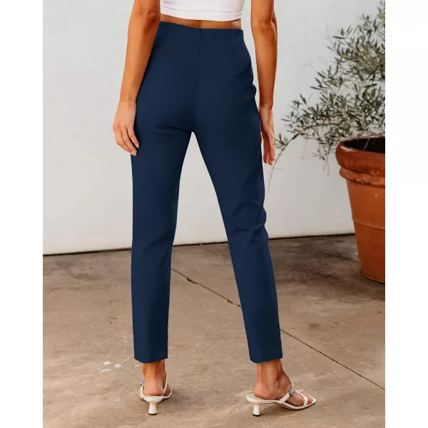 GRAPENT Cropped Pants for Women Dressy Casual High Waisted Pleated Pants Lightweight Stretch Slim Ankle Trousers PantsDark Blue