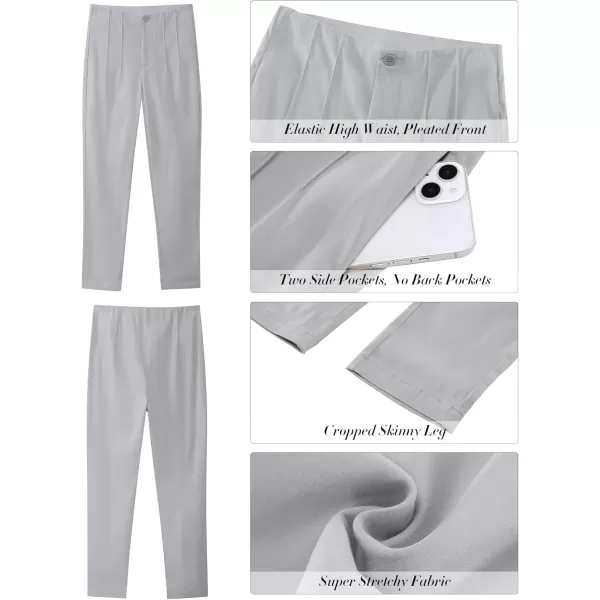 GRAPENT Cropped Pants for Women Dressy Casual High Waisted Pleated Pants Lightweight Stretch Slim Ankle Trousers PantsLight Gray