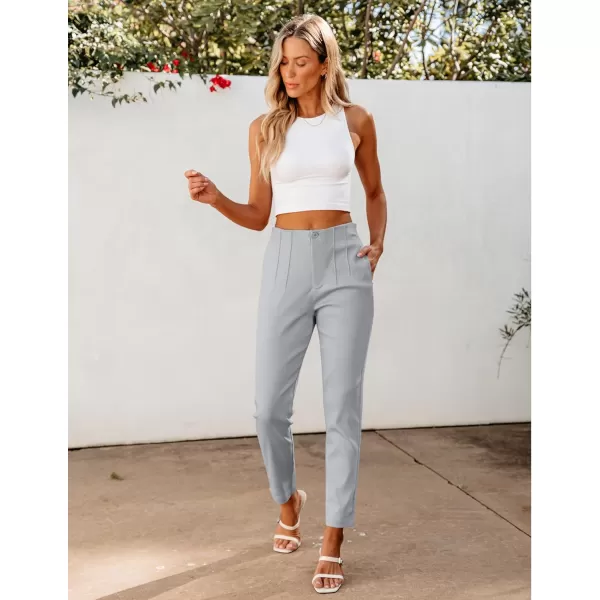 GRAPENT Cropped Pants for Women Dressy Casual High Waisted Pleated Pants Lightweight Stretch Slim Ankle Trousers PantsLight Gray