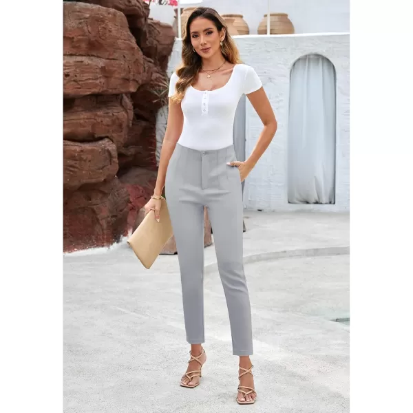 GRAPENT Cropped Pants for Women Dressy Casual High Waisted Pleated Pants Lightweight Stretch Slim Ankle Trousers PantsLight Gray