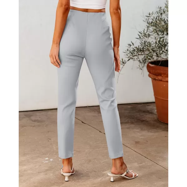 GRAPENT Cropped Pants for Women Dressy Casual High Waisted Pleated Pants Lightweight Stretch Slim Ankle Trousers PantsLight Gray