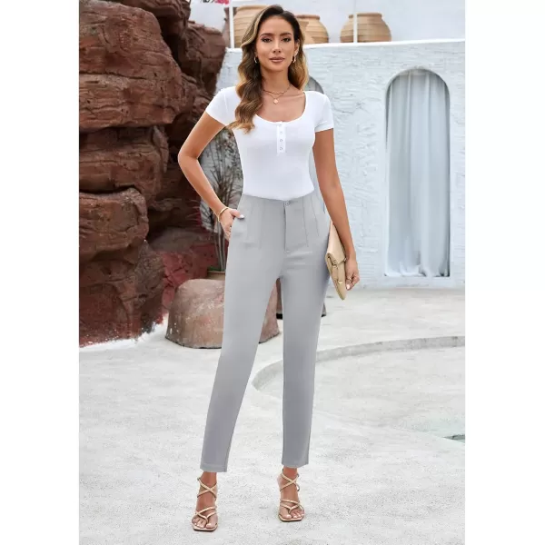 GRAPENT Cropped Pants for Women Dressy Casual High Waisted Pleated Pants Lightweight Stretch Slim Ankle Trousers PantsLight Gray
