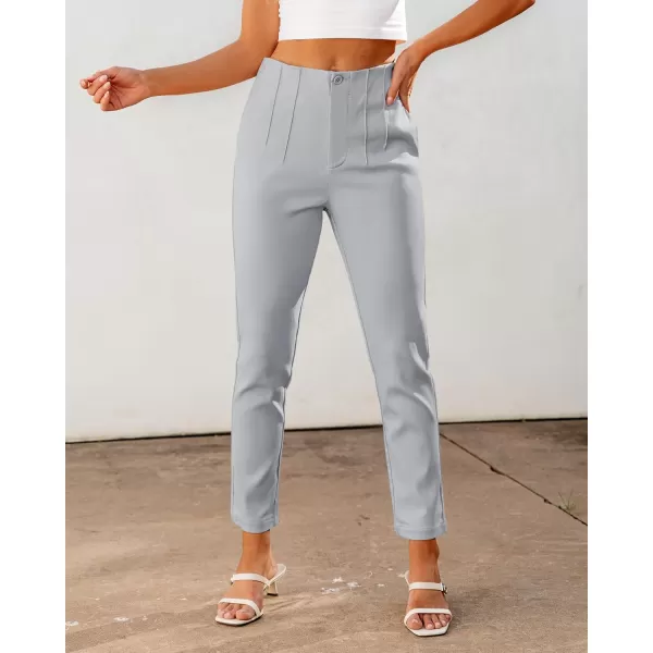 GRAPENT Cropped Pants for Women Dressy Casual High Waisted Pleated Pants Lightweight Stretch Slim Ankle Trousers PantsLight Gray