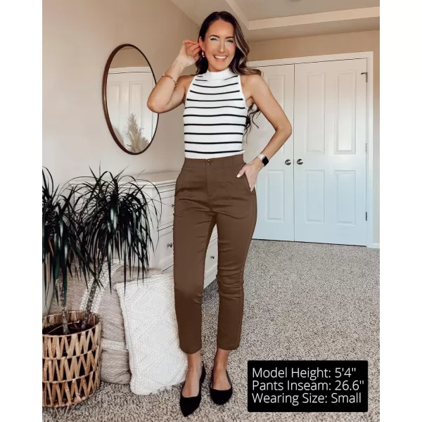 GRAPENT Cropped Pants for Women Dressy Casual High Waisted Pleated Pants Lightweight Stretch Slim Ankle Trousers PantsToffee Brown