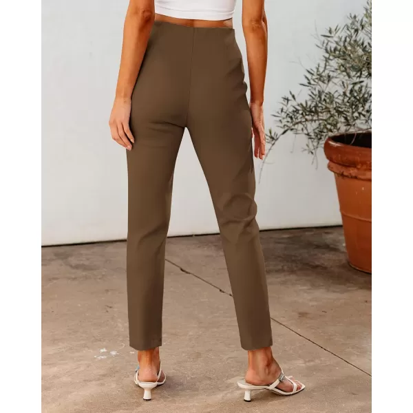 GRAPENT Cropped Pants for Women Dressy Casual High Waisted Pleated Pants Lightweight Stretch Slim Ankle Trousers PantsToffee Brown