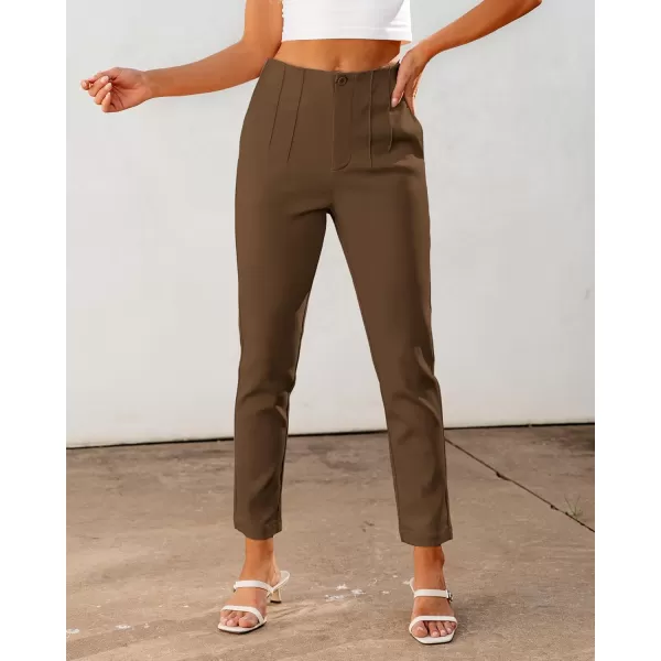 GRAPENT Cropped Pants for Women Dressy Casual High Waisted Pleated Pants Lightweight Stretch Slim Ankle Trousers PantsToffee Brown