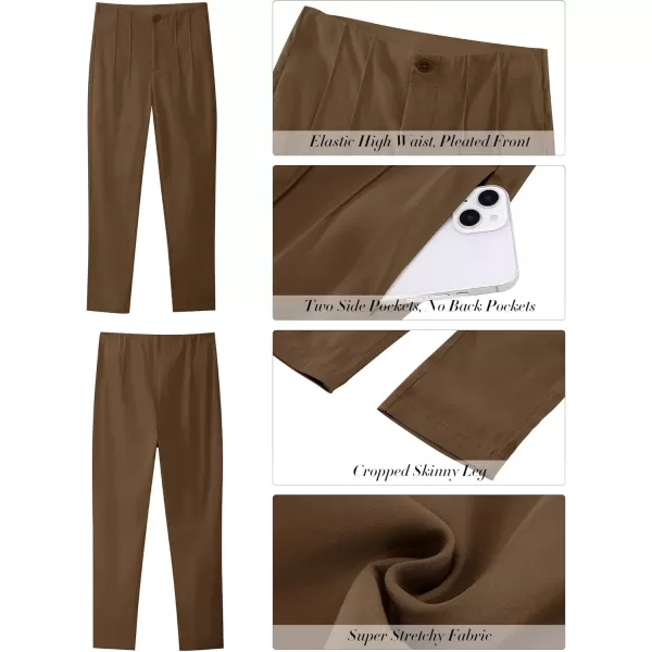 GRAPENT Cropped Pants for Women Dressy Casual High Waisted Pleated Pants Lightweight Stretch Slim Ankle Trousers PantsToffee Brown