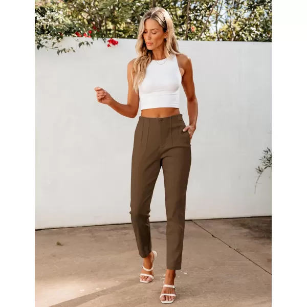 GRAPENT Cropped Pants for Women Dressy Casual High Waisted Pleated Pants Lightweight Stretch Slim Ankle Trousers PantsToffee Brown