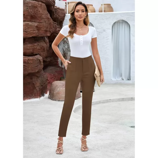 GRAPENT Cropped Pants for Women Dressy Casual High Waisted Pleated Pants Lightweight Stretch Slim Ankle Trousers PantsToffee Brown