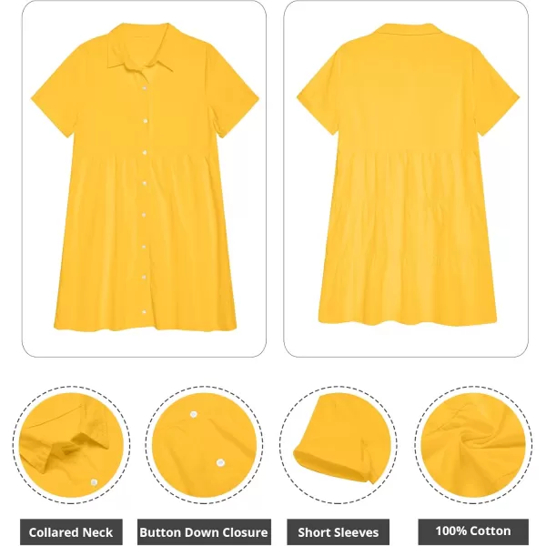 GRAPENT Denim Dress for Women Babydoll Tiered Short Sleeve Button Down Jean Shirt DressesLemon Chrome Yellow