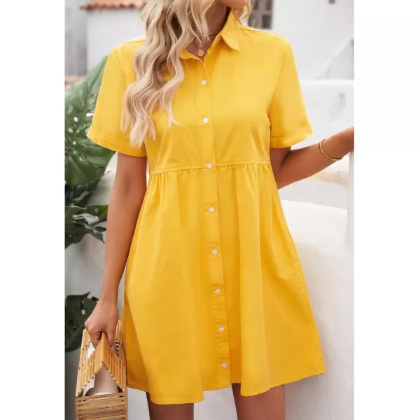 GRAPENT Denim Dress for Women Babydoll Tiered Short Sleeve Button Down Jean Shirt DressesLemon Chrome Yellow