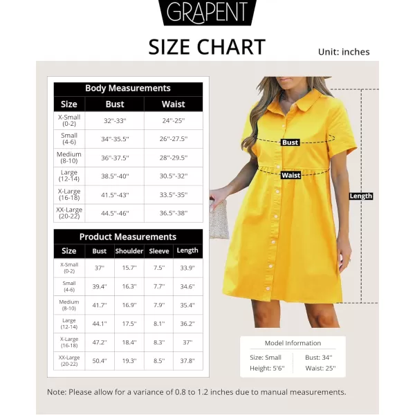 GRAPENT Denim Dress for Women Babydoll Tiered Short Sleeve Button Down Jean Shirt DressesLemon Chrome Yellow