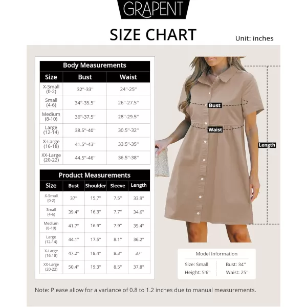 GRAPENT Denim Dress for Women Babydoll Tiered Short Sleeve Button Down Jean Shirt DressesLight Taupe