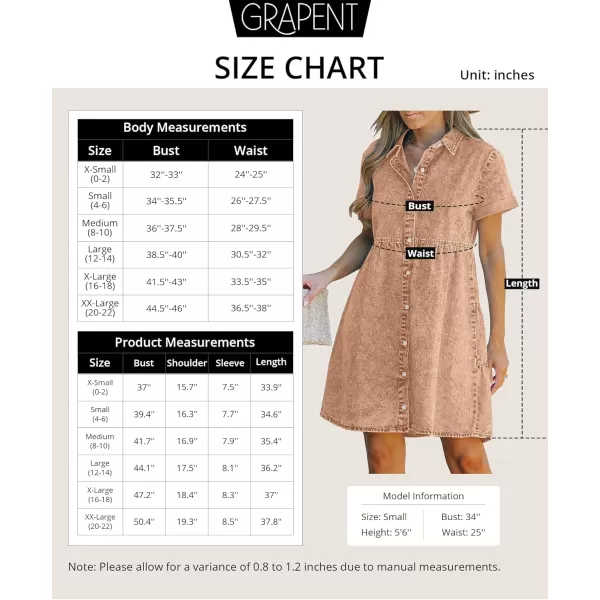 GRAPENT Denim Dress for Women Babydoll Tiered Short Sleeve Button Down Jean Shirt DressesPecan Brown