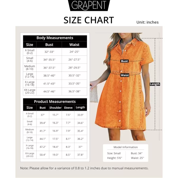 GRAPENT Denim Dress for Women Babydoll Tiered Short Sleeve Button Down Jean Shirt DressesRusset Orange