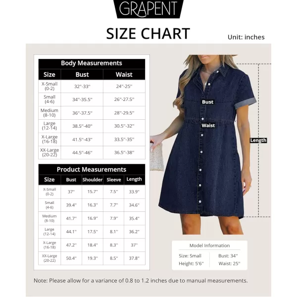 GRAPENT Denim Dress for Women Babydoll Tiered Short Sleeve Button Down Jean Shirt DressesTwilight Blue