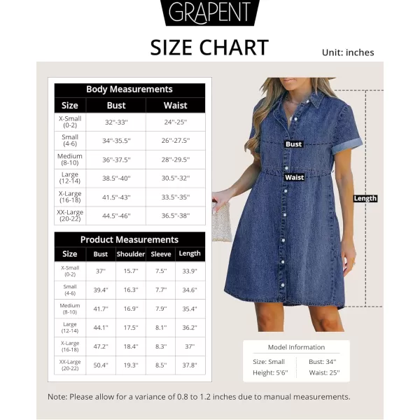 GRAPENT Denim Dress for Women Babydoll Tiered Short Sleeve Button Down Jean Shirt DressesWishful Blue