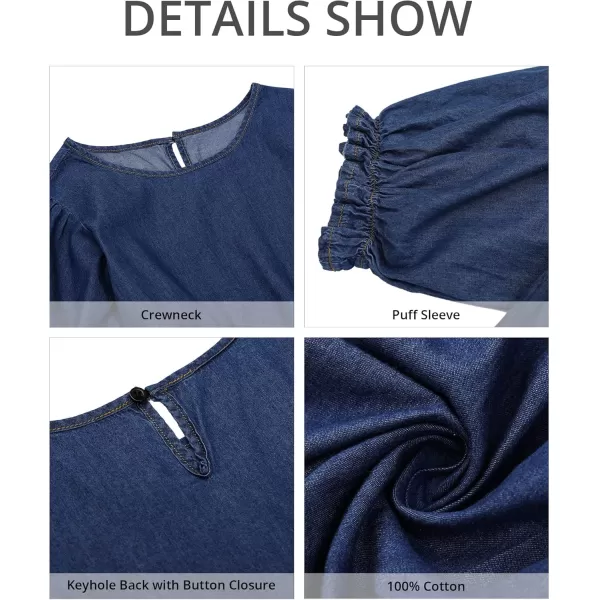 GRAPENT Denim Dress for Women Summer Casual Puff Sleeve Midi Tiered A Line Dresses Elastic Waist Swing Beach DressCobalt Night Blue