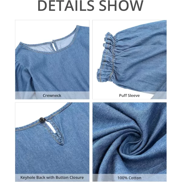GRAPENT Denim Dress for Women Summer Casual Puff Sleeve Midi Tiered A Line Dresses Elastic Waist Swing Beach DressCool Blue