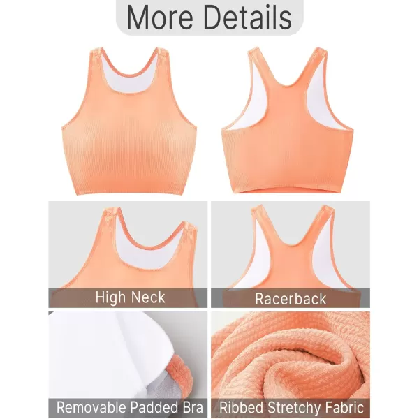 GRAPENT High Waisted Bikini Sets for Women Textured High Neck 2 Piece Swimsuits Racer Back Ribbed Bathing Suits SwimwearCantaloupe