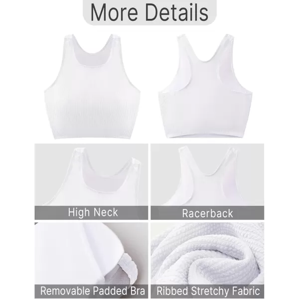 GRAPENT High Waisted Bikini Sets for Women Textured High Neck 2 Piece Swimsuits Racer Back Ribbed Bathing Suits SwimwearOffwhite